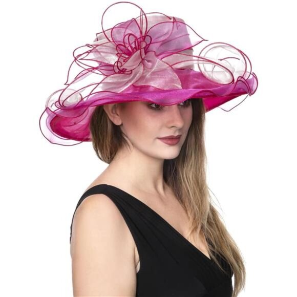 Women's Organza Church Kentucky Derby Hat Dark Pink - Picture 1 of 4